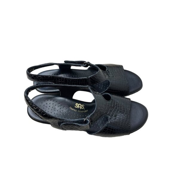 SAS SunTimer Sandals Womens 8.5N Black Patent Croc Print Sling Back Shoes - Picture 2 of 9